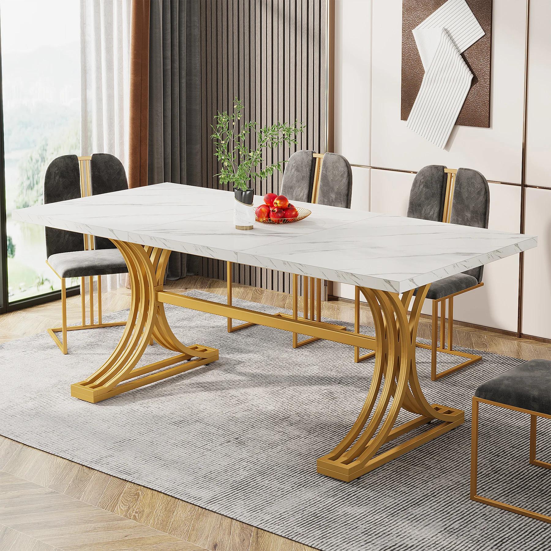 Tribesigns-Table à Manger Rectangulaire, Table de Cuisine Moderne avec Plateau en Faux Marbre, Table