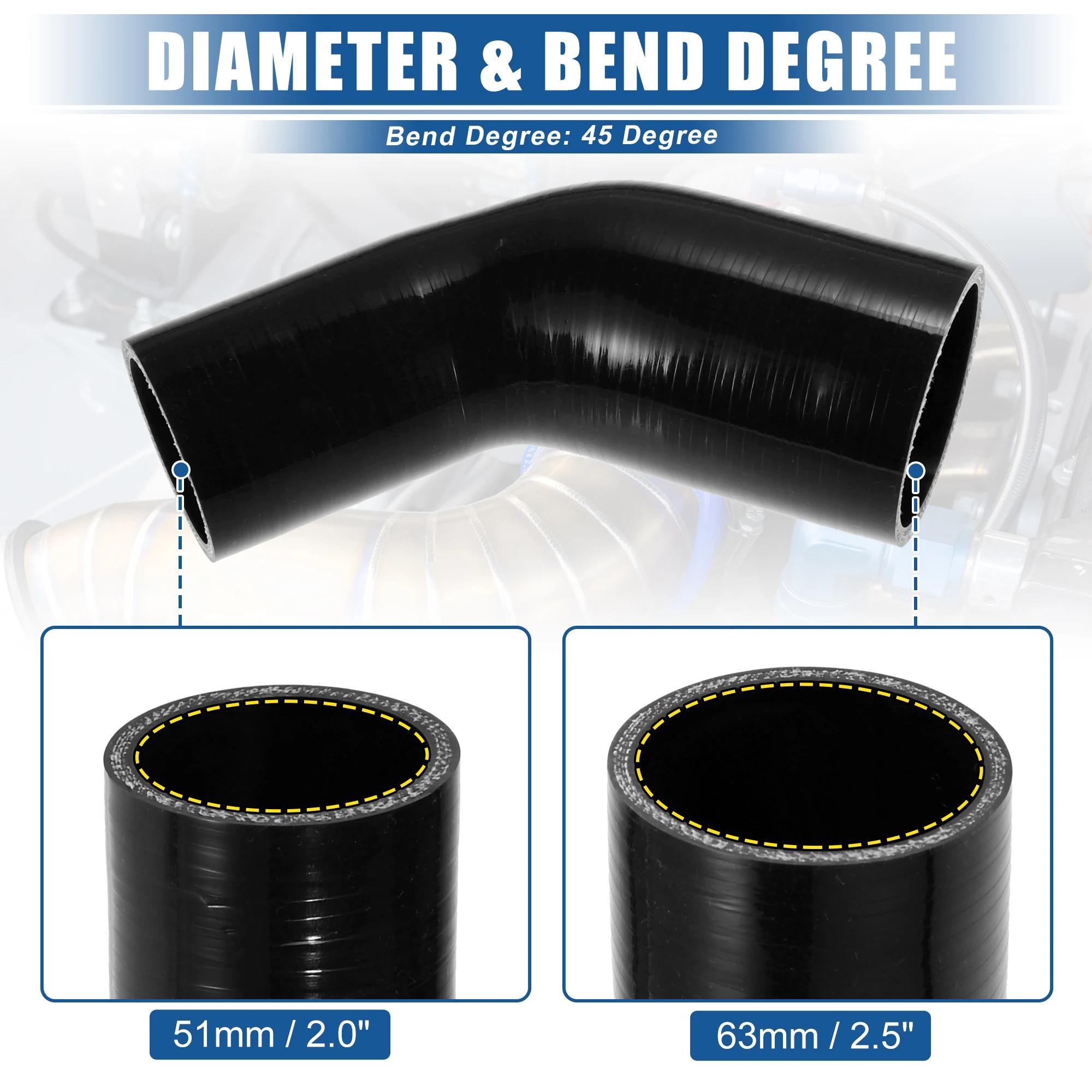UXCELL 45 degrés 51mm-63mm 70mm-76mm ID 4 plis réducteur de coude de voiture coupleur de tuyau en Si