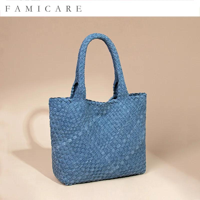 Sac à main en Denim tissé doux et robuste pour femmes, fourre-tout en tricot fait à la main, Style c