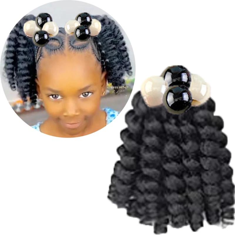 Extension de queue de cheval tressée pour enfants avec boules élastiques, perruques noires pour fill