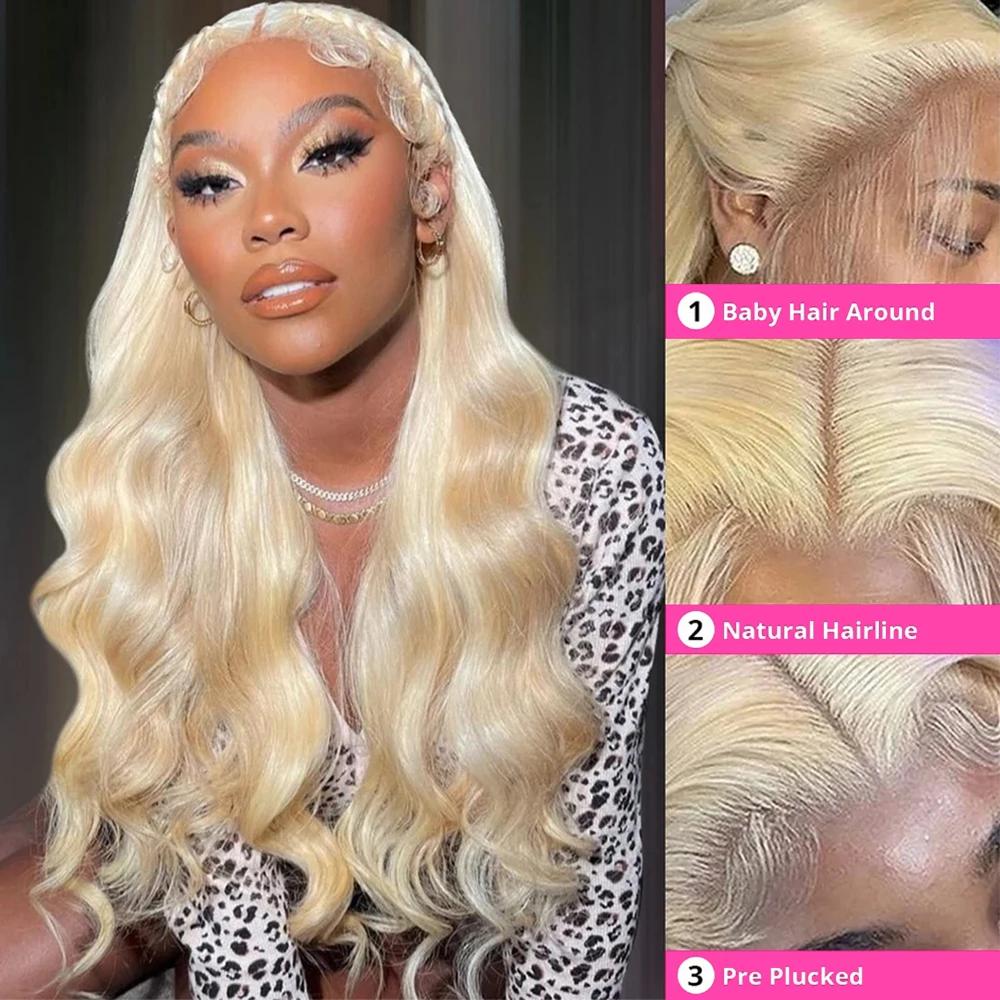 Perruque Lace Front Wig brésilienne naturelle, cheveux blonds, 13x4, 13x6, pre-plucked, transparent 