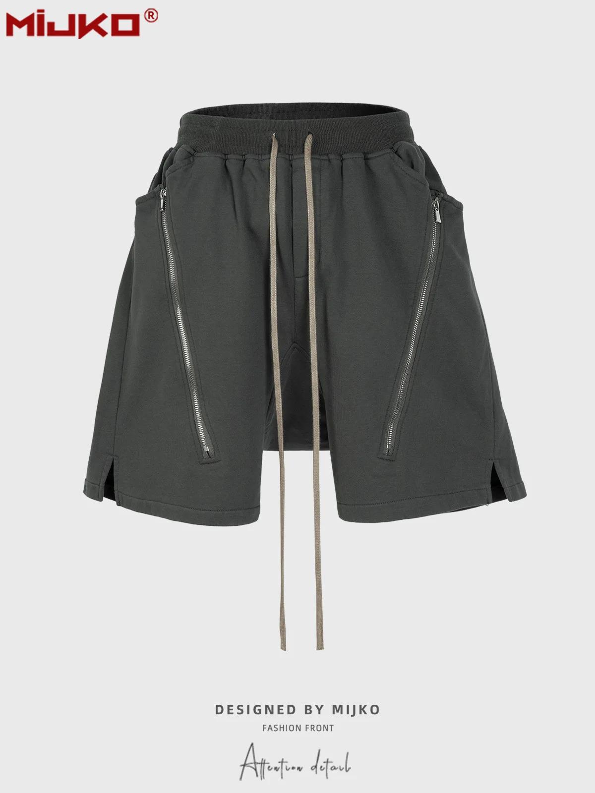 MIJKO – short noir gris foncé pour hommes, style Hip Hop, double fermeture éclair, Streetwear, panta