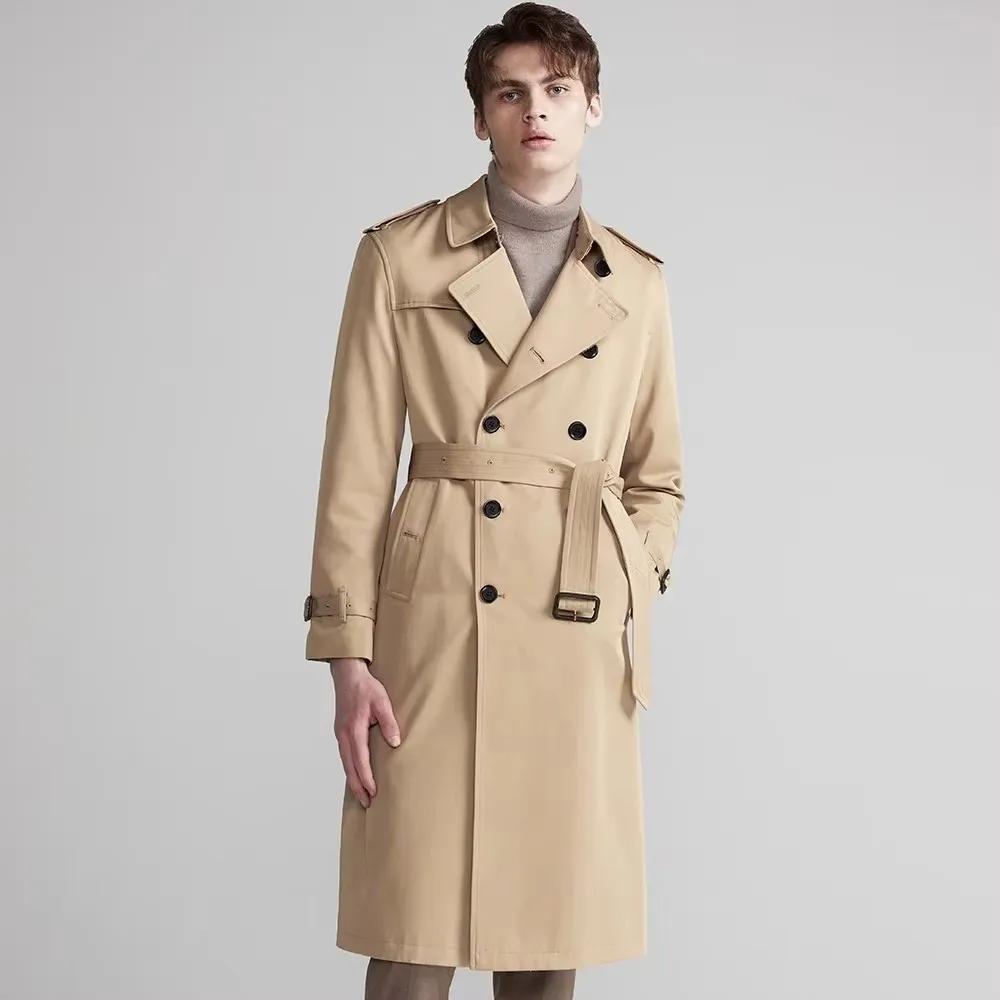 Mauroicardi printemps automne Long Chic kaki Trench manteau hommes ceinture Double boutonnage élégan