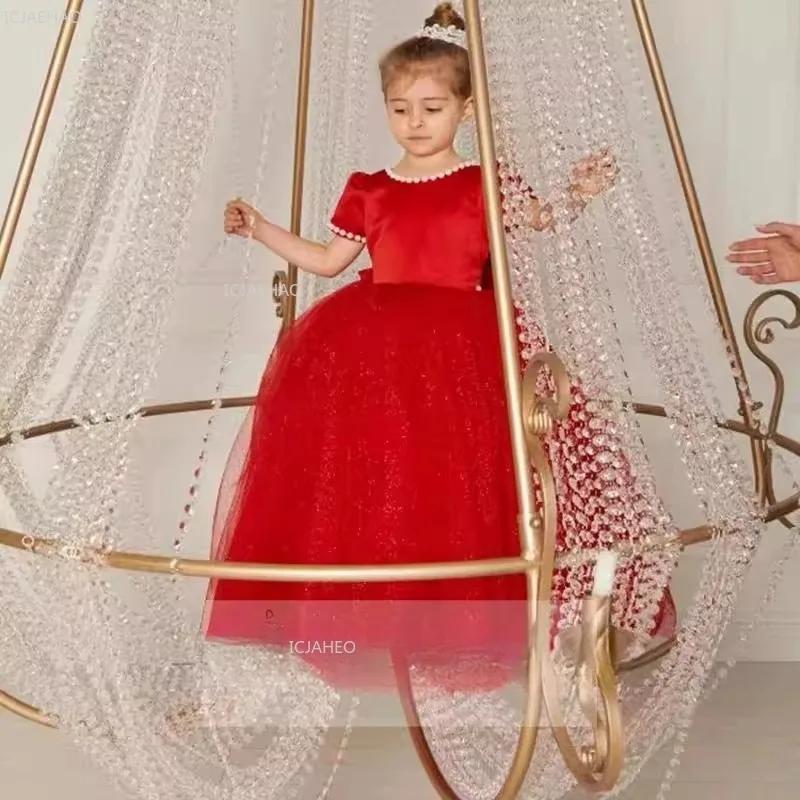 Robe de soirée princesse rouge pour filles, en Tulle bouffant, pour anniversaire, enfants, hôte, vio
