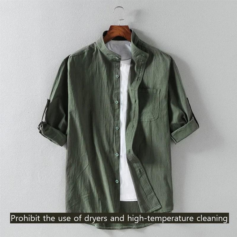 Chemise à manches courtes pour hommes, col montant, cinq points, manches mi-longues, à la mode, manc
