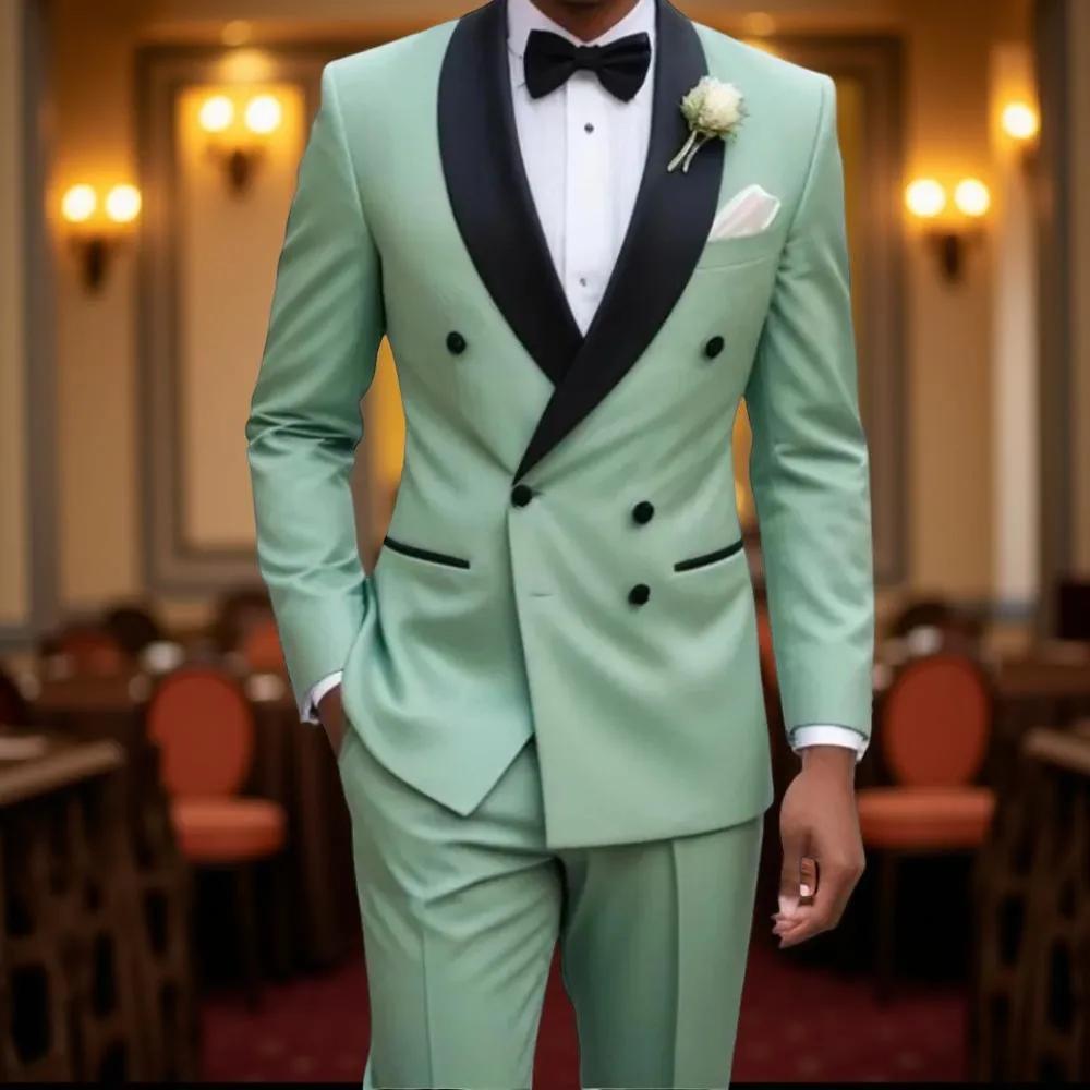 Costumes à double boutonnage pour hommes, coupe ajustée, revers châle, smoking de mariage pour marié