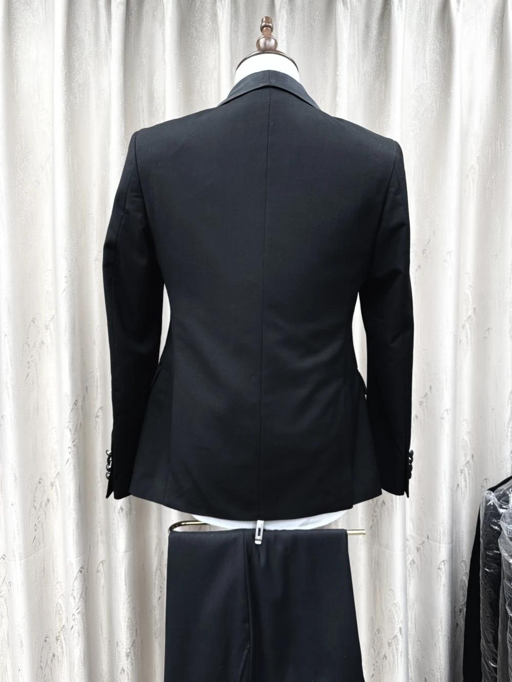 Costumes pour hommes à revers châle noir 3 pièces ensembles de marié de mariage automne ensemble de 