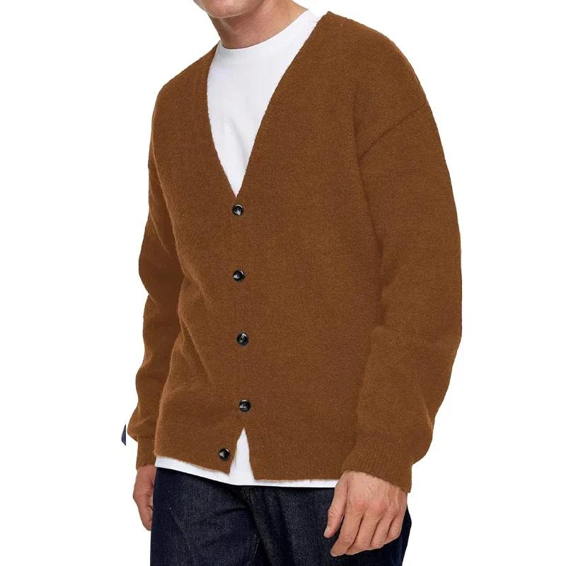 Cardigan léger pour hommes, pull à simple boutonnage, col en v, tricoté, décontracté, manches longue