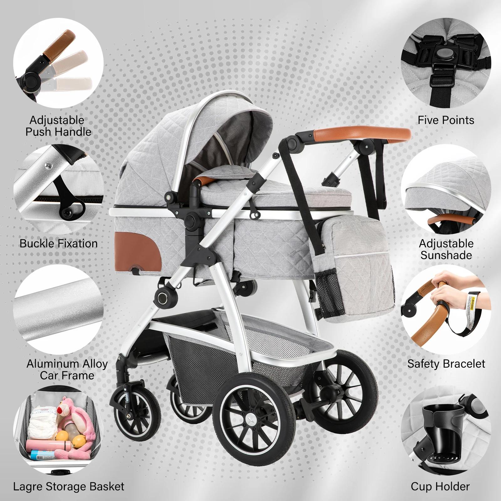 Poussette de luxe 3 en 1 pour bébé, portable, pliable, avec cadre en aluminium, pour nouveau-né et n