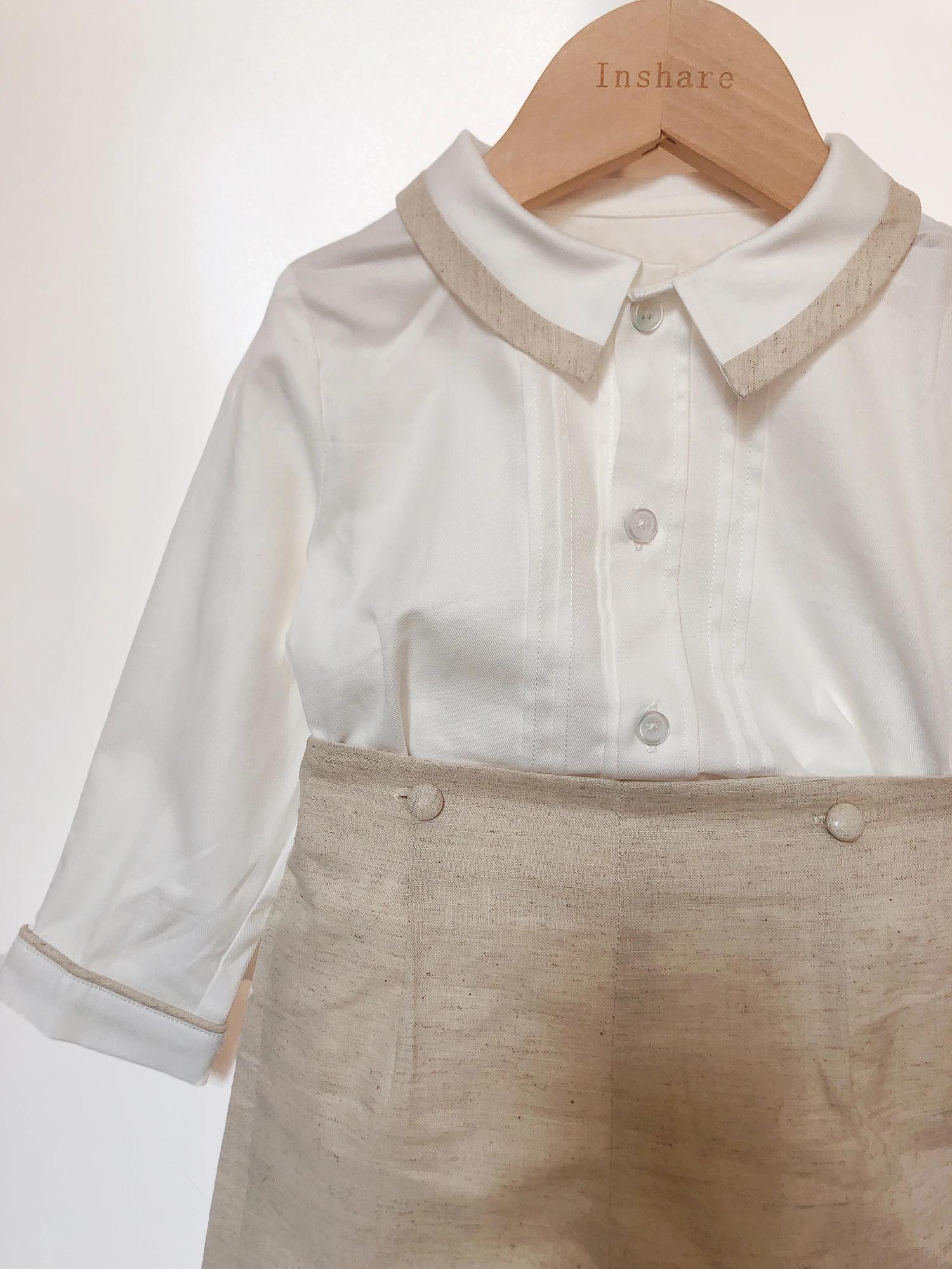Ensemble de vêtements de boutique pour enfants, coton, lin, ingent, manches longues, tenue trempée, 