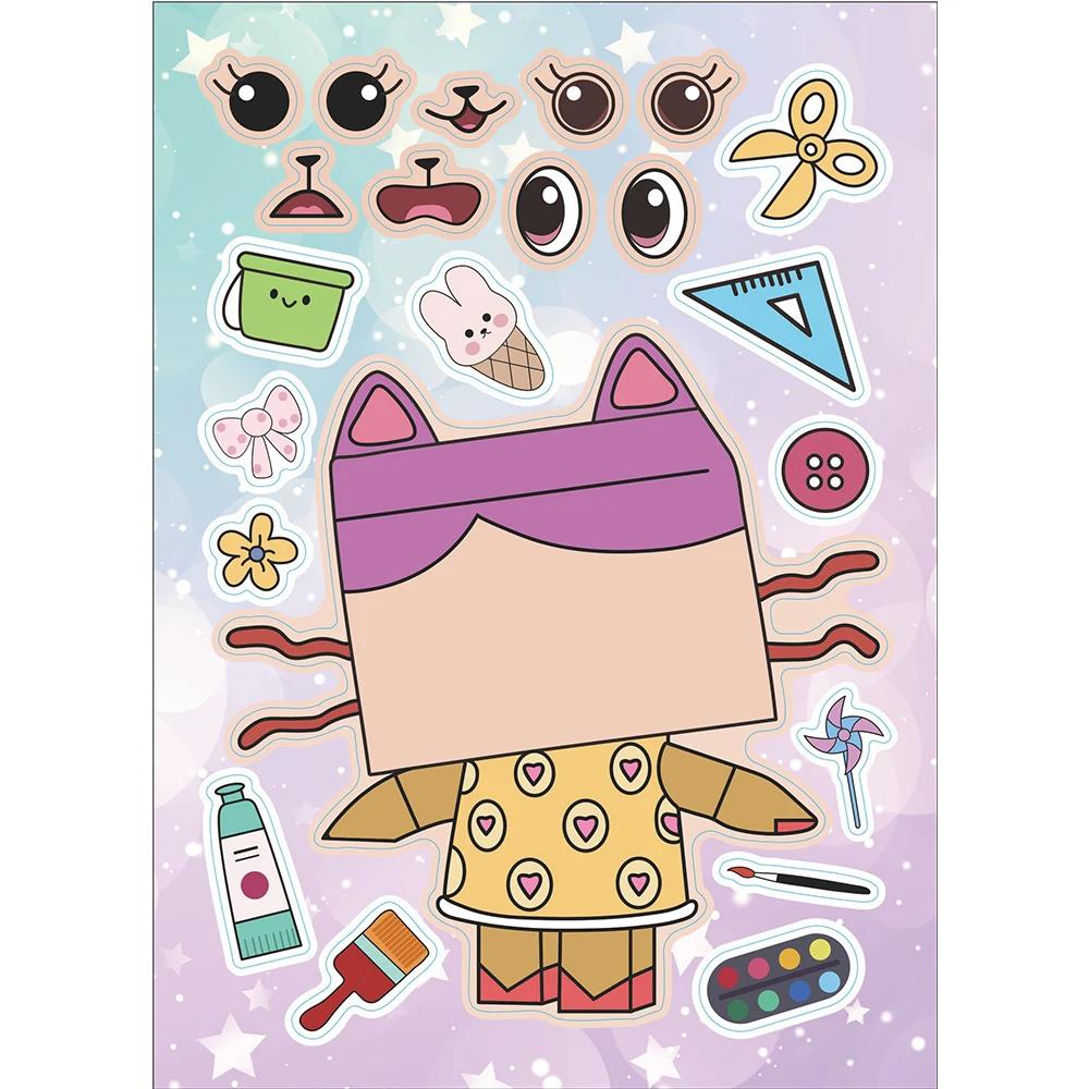 6/12 feuilles Gabby's Dollhouse faire un visage Puzzle autocollants enfants rendre votre propre jeu 
