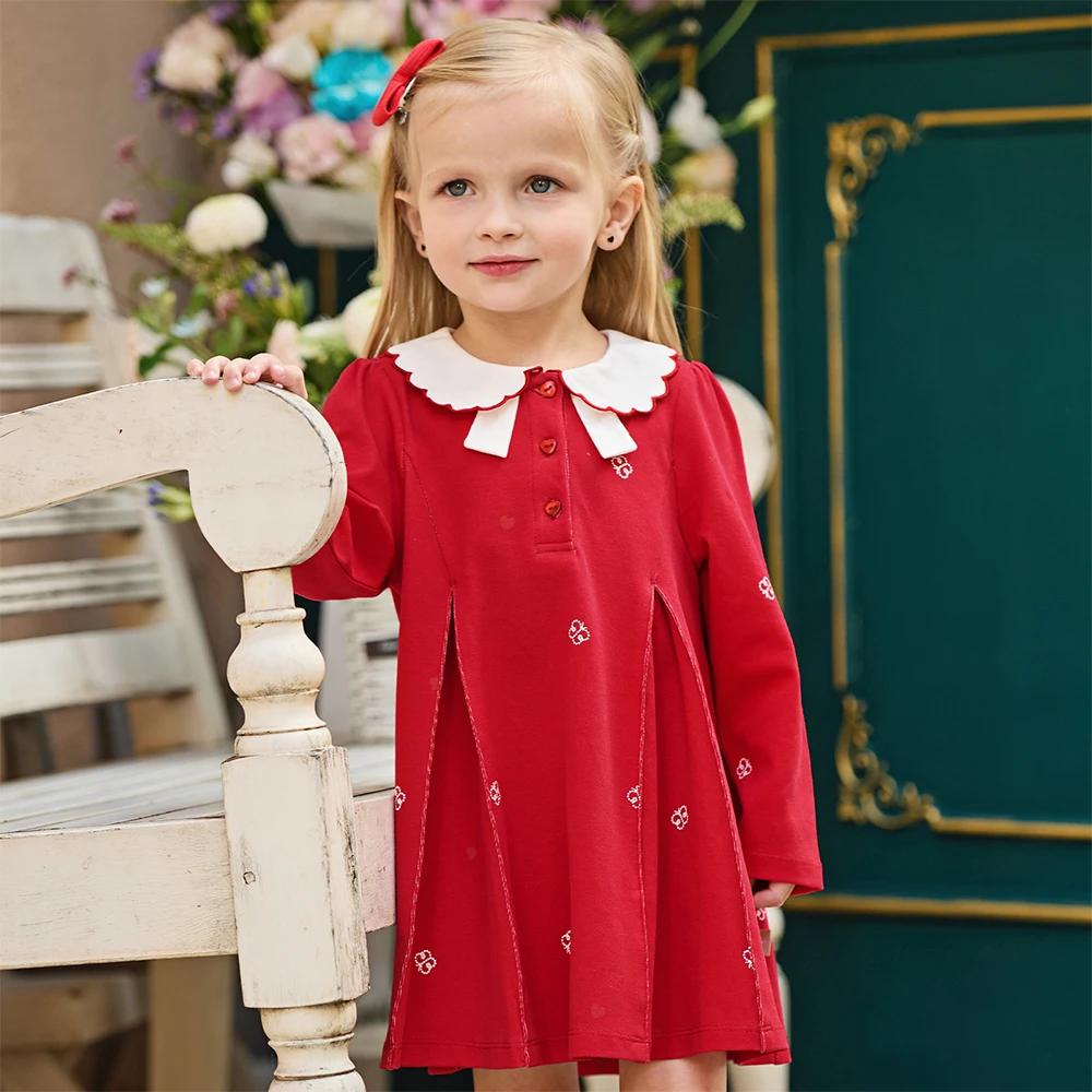 Dave Bella robe élégante pour filles printemps enfants robes de princesse jupe Polo rouge en plein a