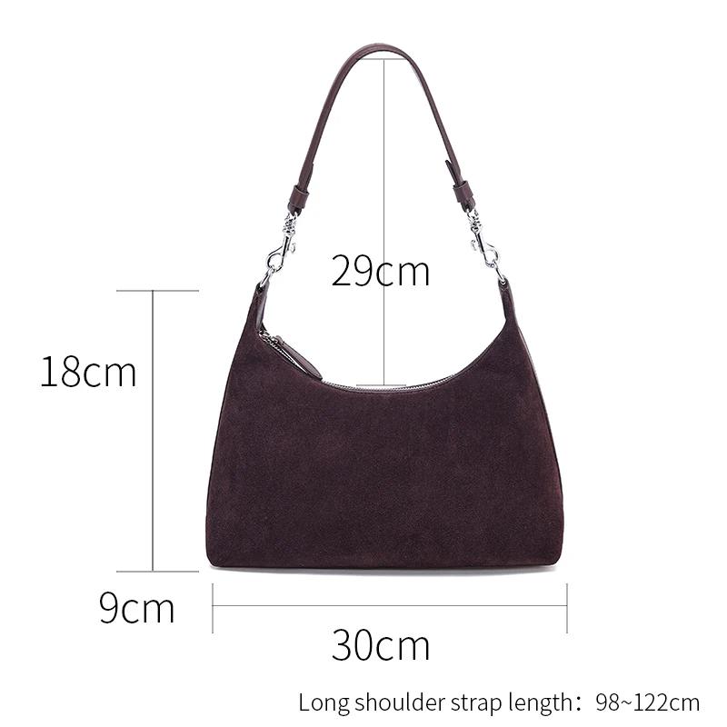 Sac à main rétro en cuir véritable et daim pour femmes, sac à bandoulière sous les bras en cuir de v