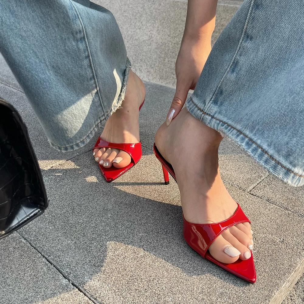 Sandales à talons aiguilles rouges 7 cm ou 10 cm pour femme, en cuir verni blanc, chaussures d'été 2