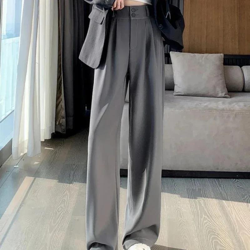 Pantalon à jambes larges pour femmes, élégant, Style coréen, taille haute, Baggy noir, bureau, mode 