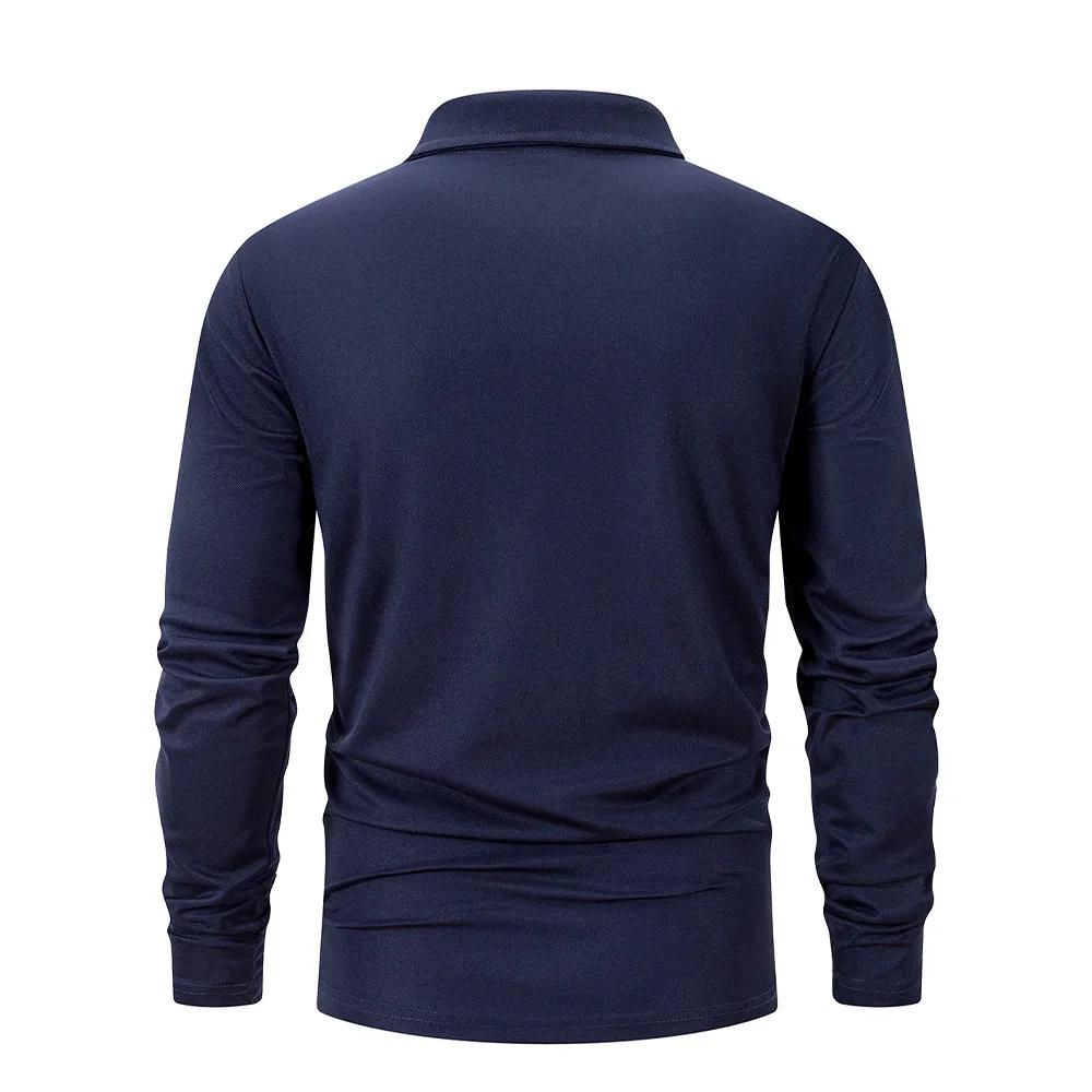 Printemps hommes d'affaires décontracté à manches longues Polo couleur unie à la mode respirant conf
