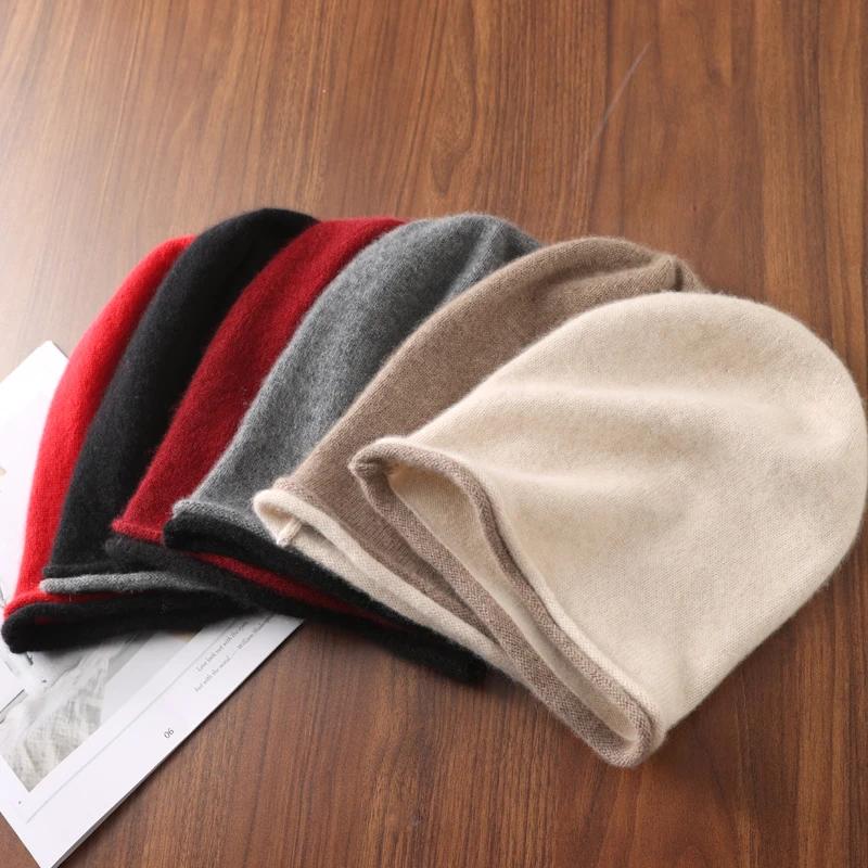 Chapeau d'hiver à bords bouclés pour femmes, 100% laine mérinos tricotée, doux et chaud, à la mode, 