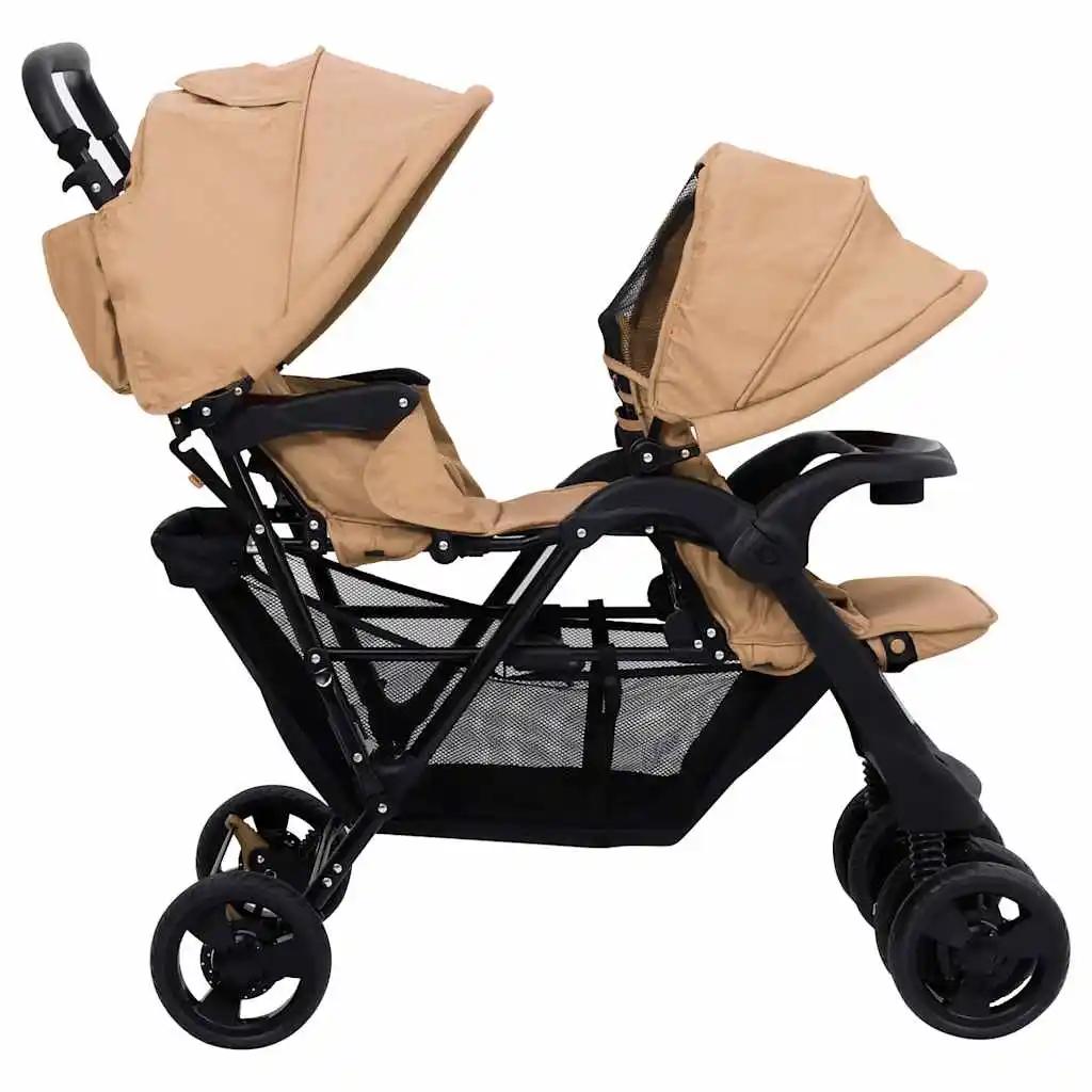 Poussette double taupe en acier 122,5 x 53,5 x 111 cm, légère, pliable, design sûr, compacte pour le