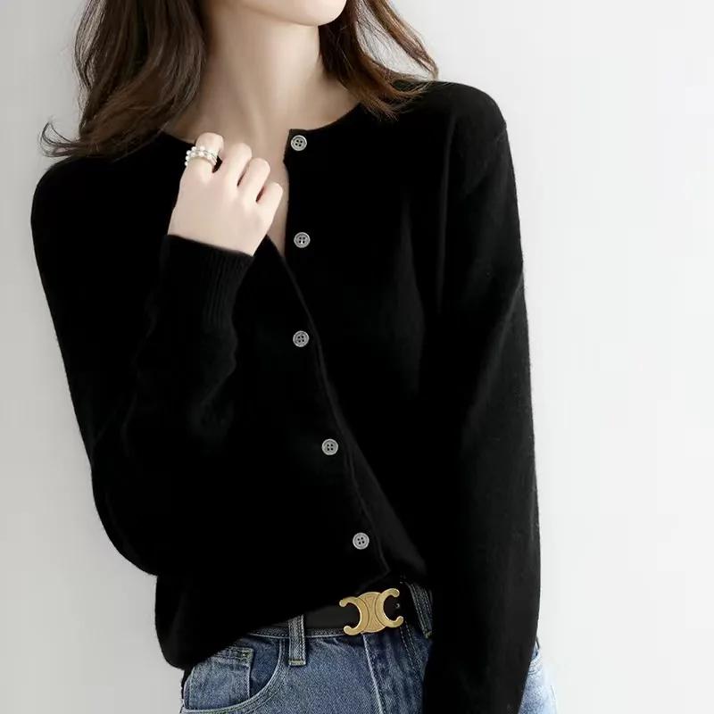 Cardigan amincissant à col rond pour femmes, pull ample, tricoté, haut polyvalent de couleur unie, p