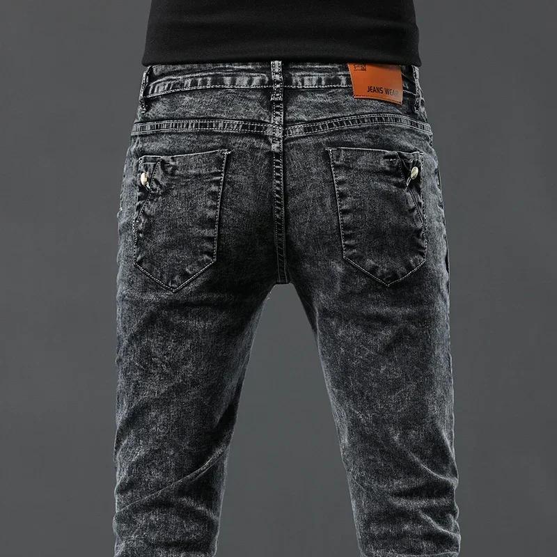 Jean Vintage pour hommes, pantalon crayon droit extensible, mode coréenne, lavage flocon de neige, c