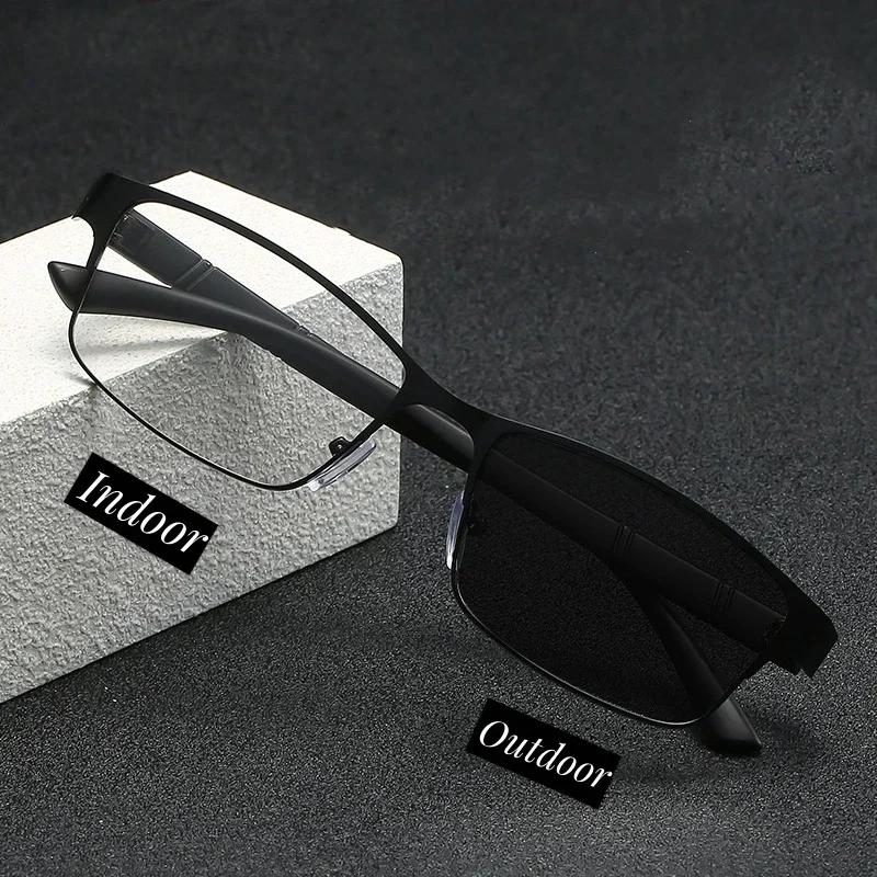 Lunettes de myopie photochromiques unisexes pour hommes d'affaires, demi-monture carrée, lunettes de