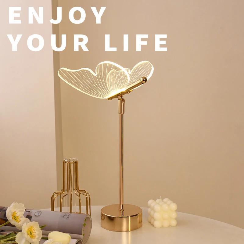 Papillon Led lampe de Table rétro or acrylique lampes de bureau hôtel Villa Art pour salon chevet dé