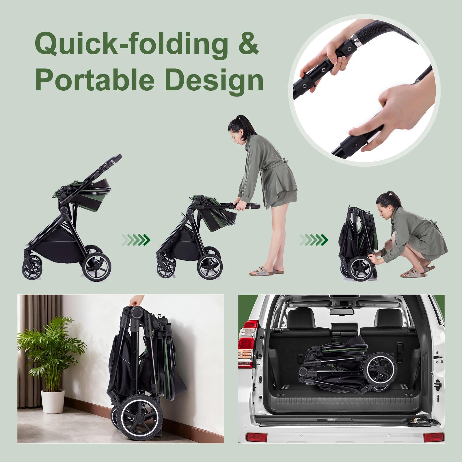 Poussette bébé luxueuse 3 en 1, portable, pliable, légère, pour nouveau-nés, convertible