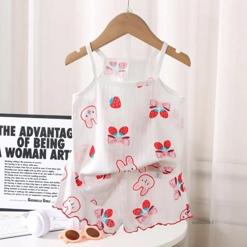 Ensemble haut et short pour enfants, gilet fin en coton pour bébé, sans manches, vêtements de détent