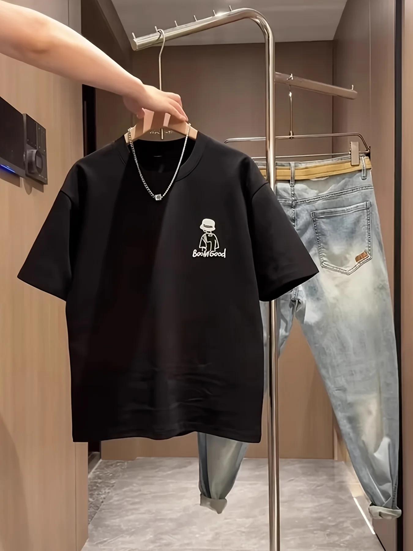 T-shirt décontracté pour homme 100% coton à manches courtes avec col rond, design tendance, polyvale