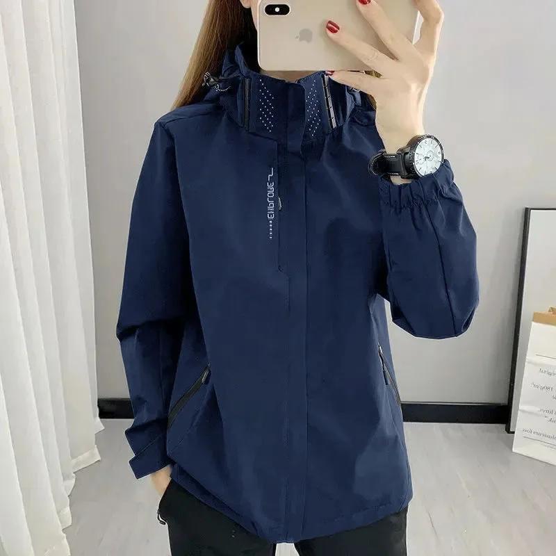 Veste d'extérieur pour femmes, coupe-vent imperméable à capuche, fermeture éclair, randonnée, escala