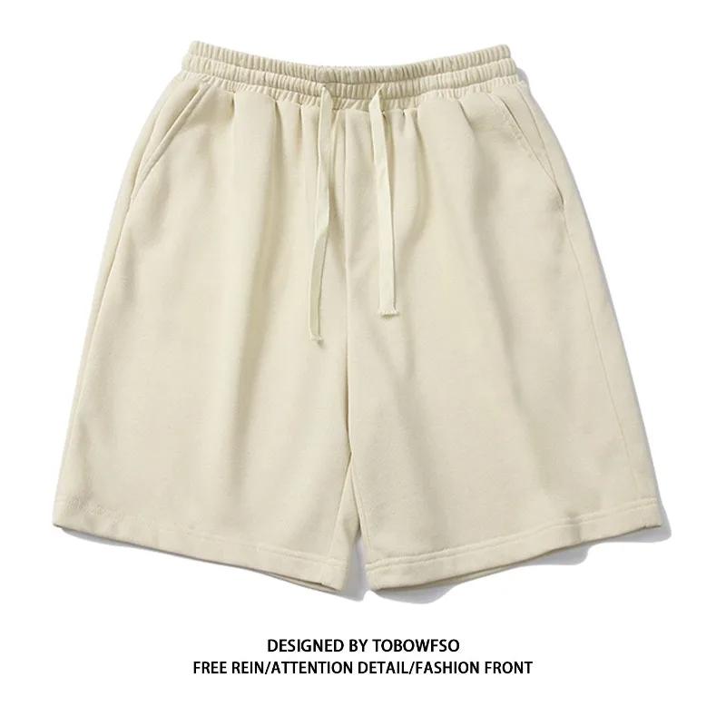 Short de rue Simple 100% coton pour hommes et femmes, pantalon ample à cinq points, blanc et gris, p