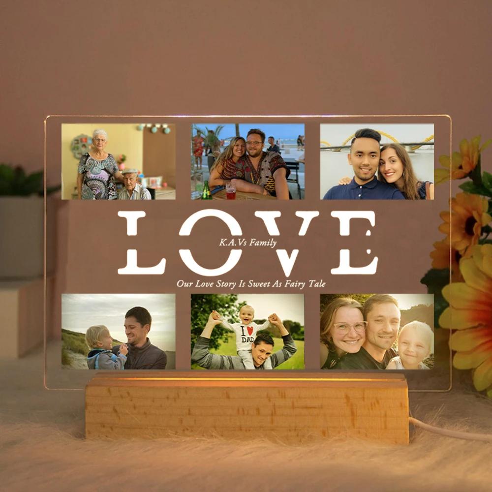 Lampe Acrylique Personnalisée avec Photo et Texte, Veilleuse pour Chambre à Coucher, Maman, Papa, Am