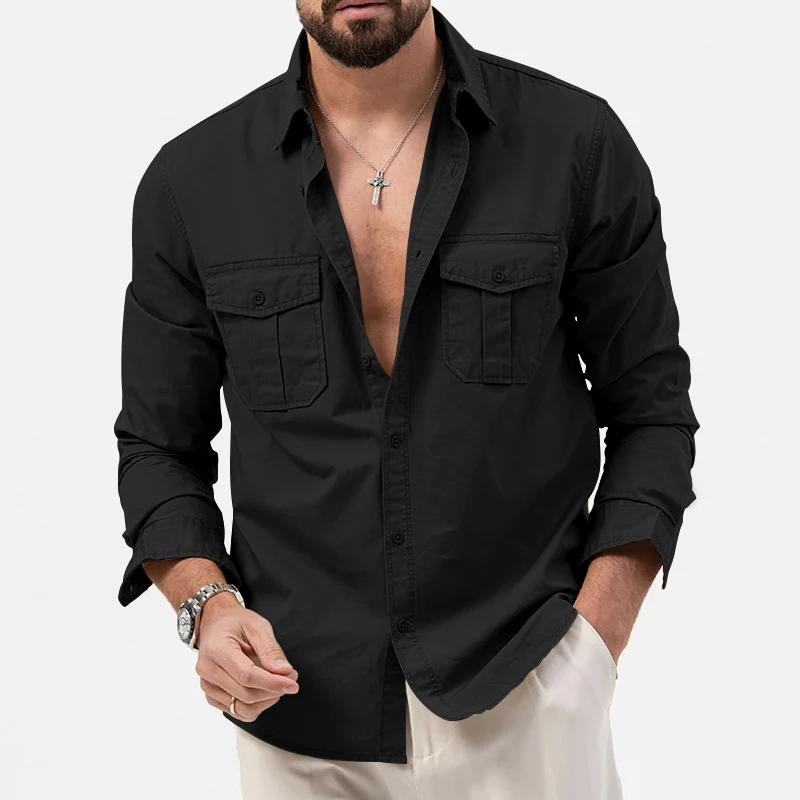Chemise à manches longues pour hommes, vêtements de Fitness rétro Tiki de couleur unie, chemise d'au