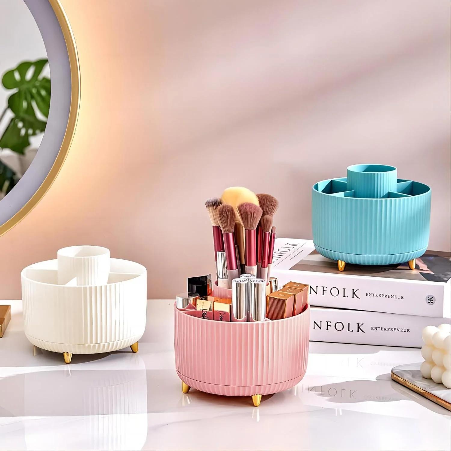 360 °   Boîte de rangement rotative pour outils de maquillage, organisateur de bureau, porte-pinceau