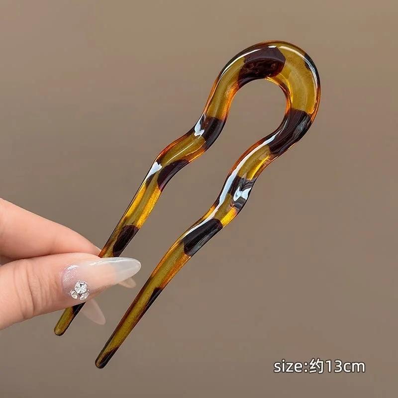 Fourchette à cheveux en forme de U, épingle à cheveux en acétate de écaille de tortue, Design géomét