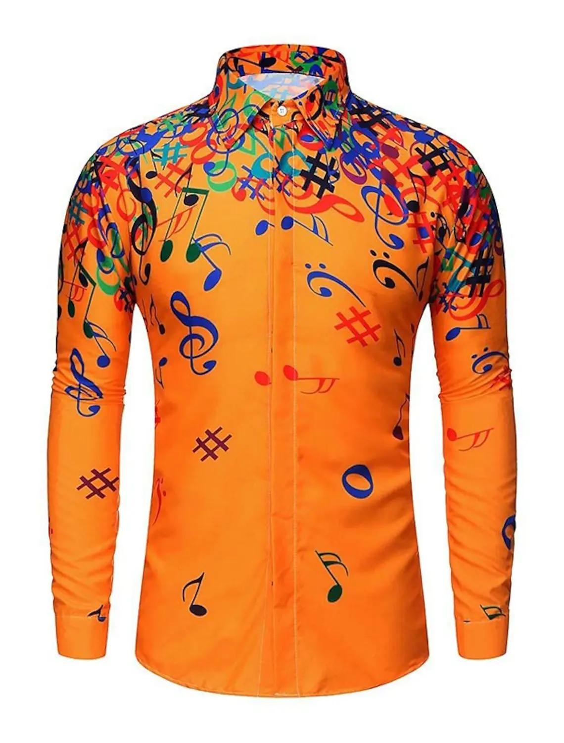 Chemise boutonnée pour hommes, col Notes de musique, impression 3D, vacances quotidiennes, manches l