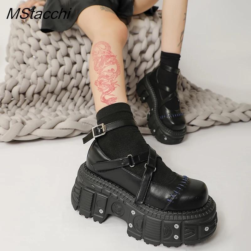Chaussures à plateforme plate de Style Punk, sangle à boucle à rivets, ceinture croisée Mary Janes, 