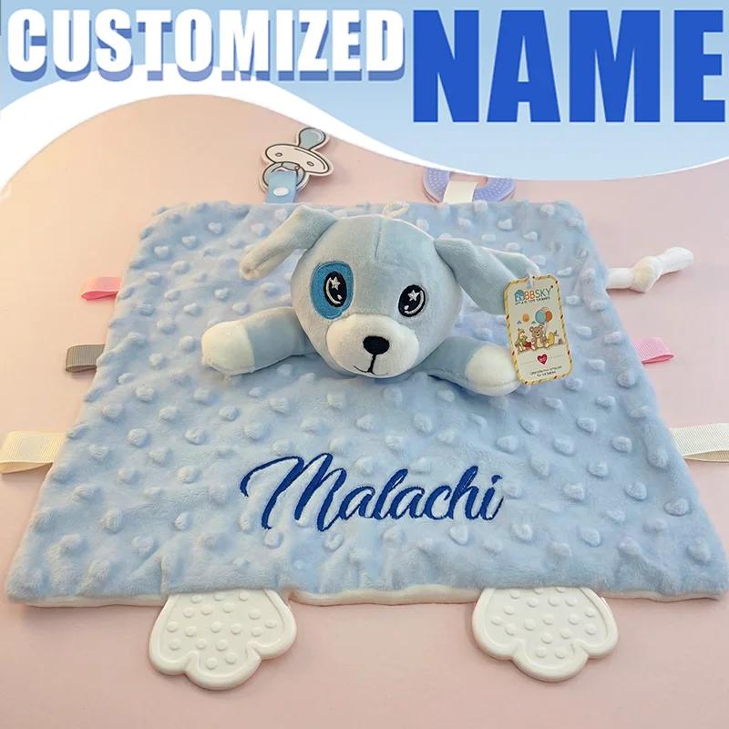 Doudou personnalisé pour bébé en forme de lapin avec hochet en silicone, personnalisable avec le nom
