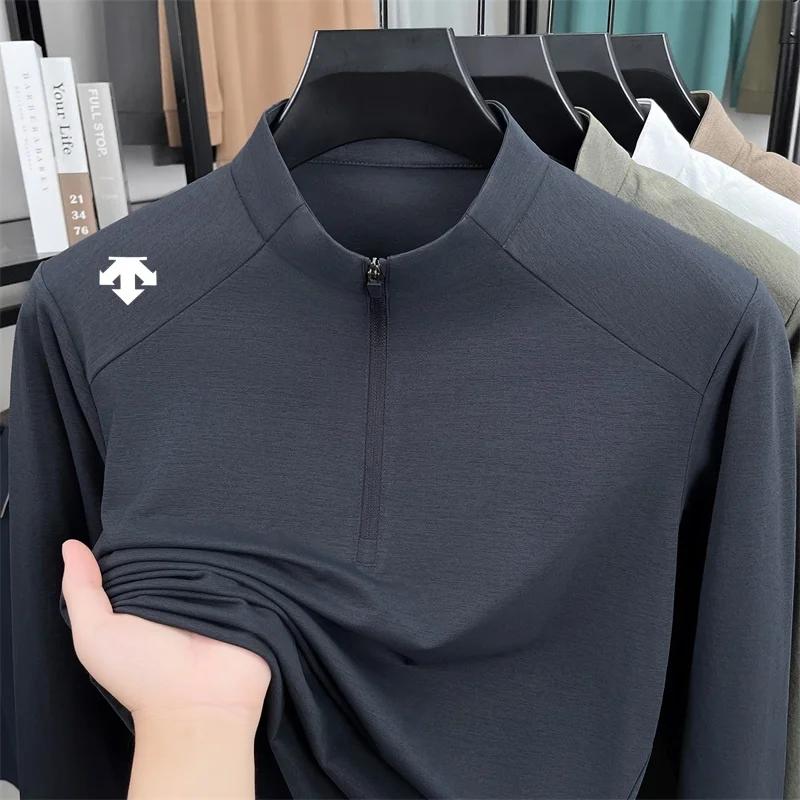 T-shirt à col montant pour homme de marque haut de gamme, nouveau sweat à capuche à demi-zip avec im