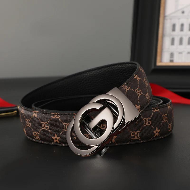 Ceinture en cuir véritable pour hommes, alliage métallique, boucle automatique, marque de luxe, Desi