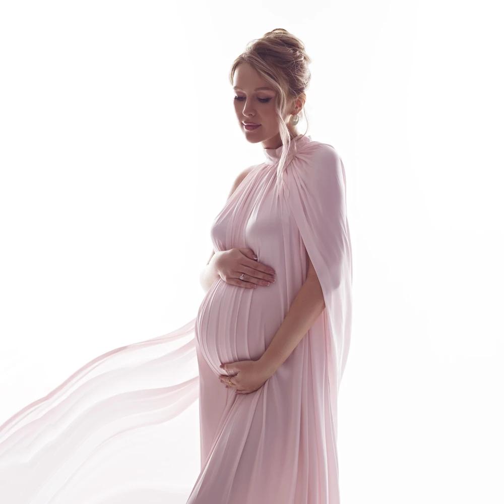 Robe de photographie de maternité à col rond avec cape, tenue de séance photo pour femme enceinte, r