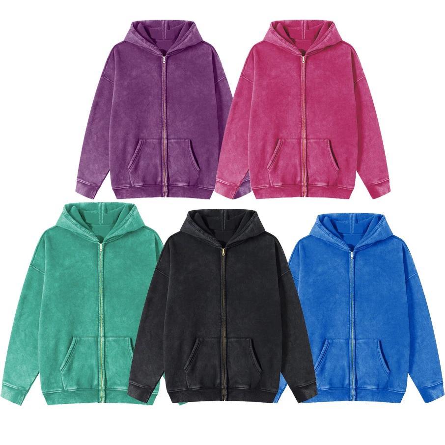 Sweat à capuche délavé pour femmes, couleur unie, 100% coton, Sport décontracté, fermeture éclair, Y