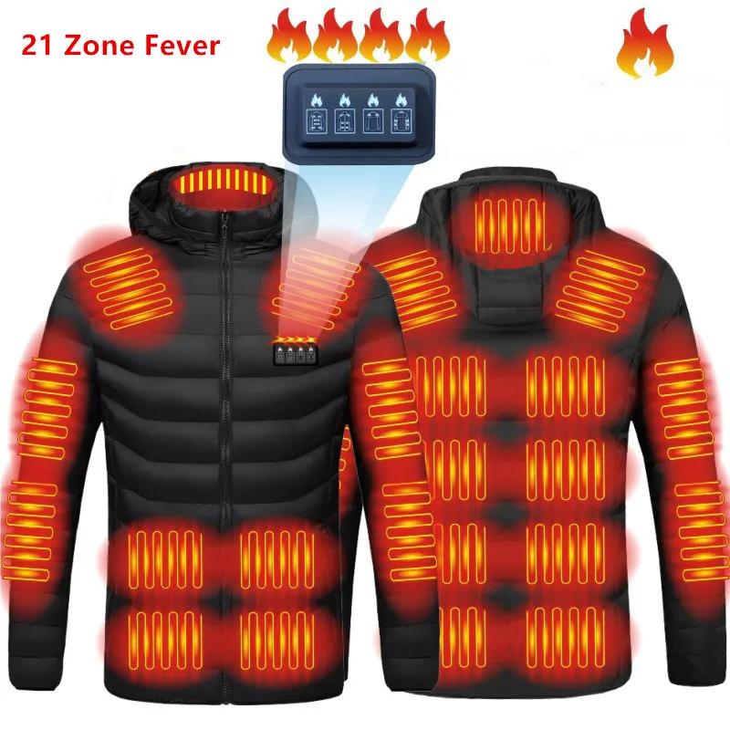 Nouveau manteau d'hiver en coton à capuche pour hommes, quatre contrôles, 21 zones, chauffage et réc