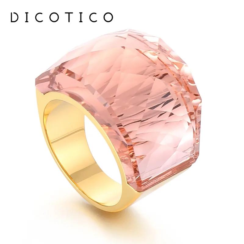 Bagues de fiançailles en acier inoxydable pour femmes, grande pierre de verre de cristal, couleur ro