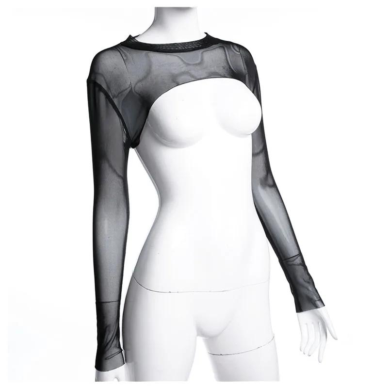 Sexy femmes haut court maille manches T-Shirt Sexy hauts évider Transparent hauts dames T-Shirt haut