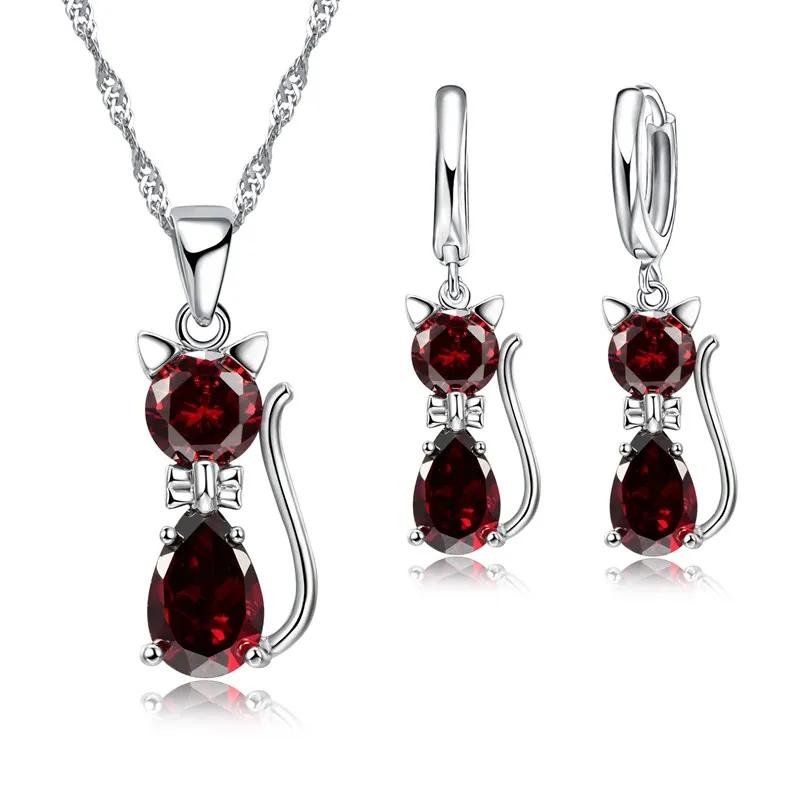 Ensembles de bijoux en argent CZ pour femmes et filles, collier en forme de chat mignon, ensemble de