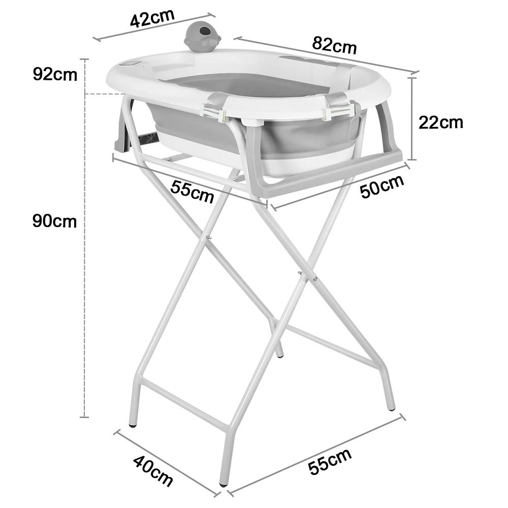 Baignoire Pliable Bébé avec Support en Acier, Thermomètre Intégré, Chapeau, Coussin Ergonomique et T