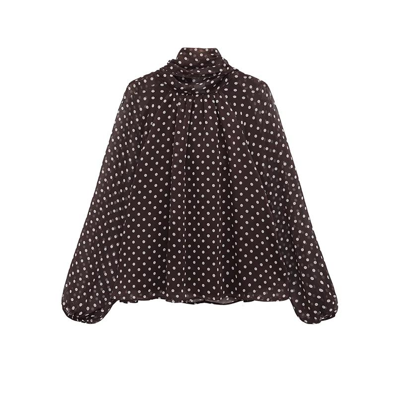 Chemisier Femme Imprimé Pois Nouvelle Collection Printemps 2026 – Blouse Élégante à Nœud Papillon et