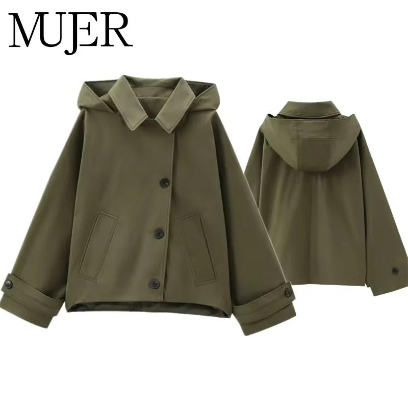 MUJER Trench Coat à capuche pour femme Coupe-vent à manches longues pour femme Nouveau en manteaux e