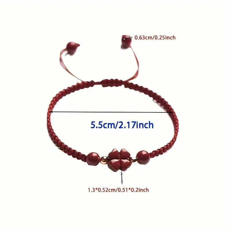 Bracelet tressé en cordon rouge porte-bonheur – Breloque de paix et de bonheur en trèfle à quatre fe